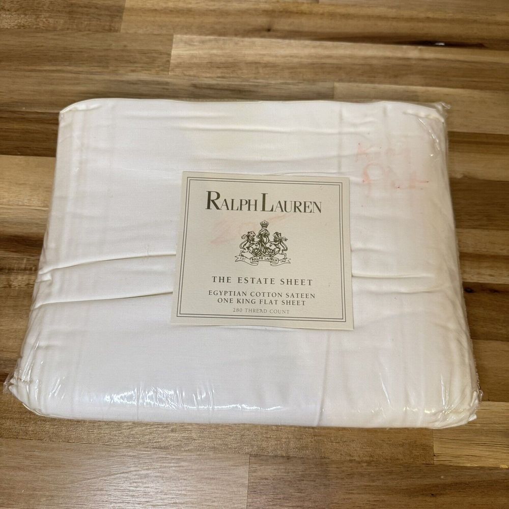 NOS‎ Ralph Lauren The Estate Sheet KING FLAT Egyptian Cotton Sateen BONE
